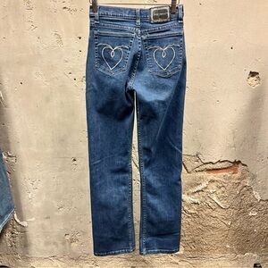 Betsey Johnson Jeans Y2K Vintage Metallic Embroidered Heart Straight Jeans Small
